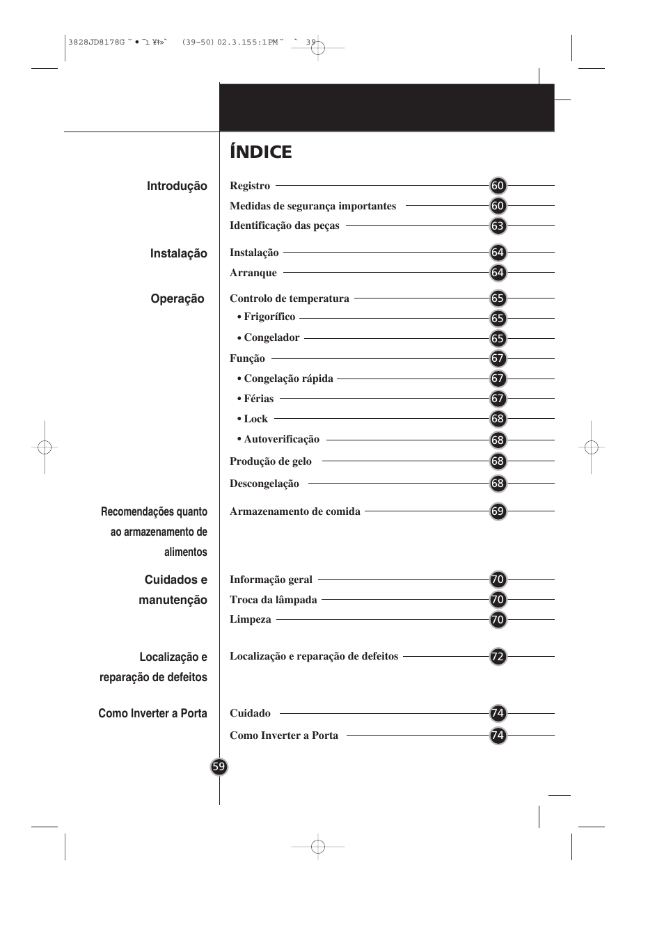 Índice | LG GR-3992EW User Manual | Page 40 / 57