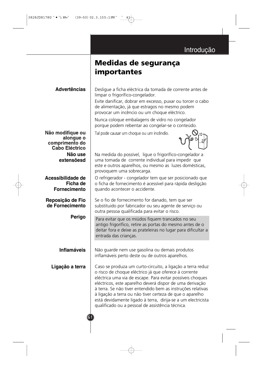 Medidas de segurança importantes, Introdução | LG GR-3992EW User Manual | Page 42 / 57