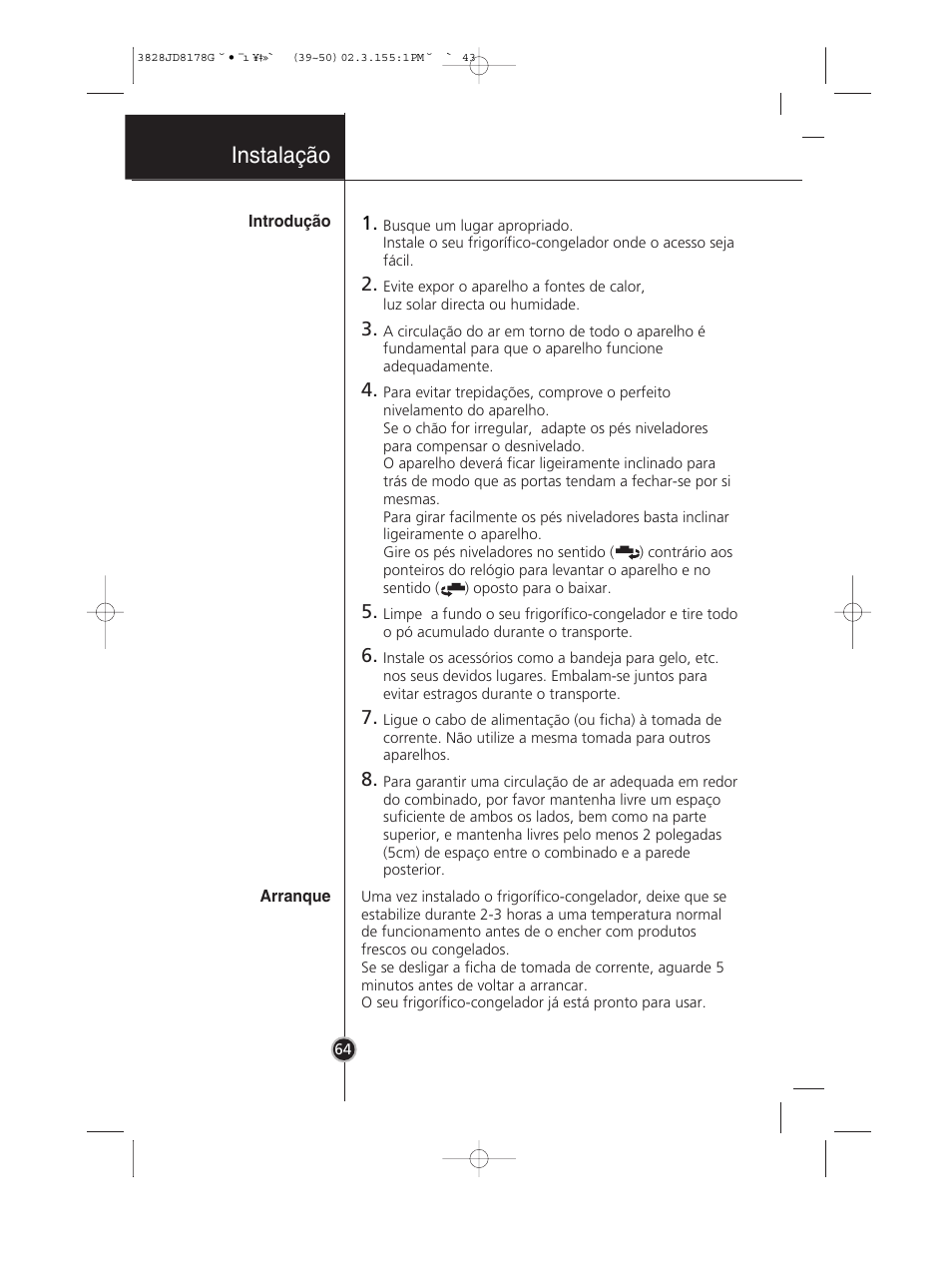 Instalação | LG GR-3992EW User Manual | Page 45 / 57