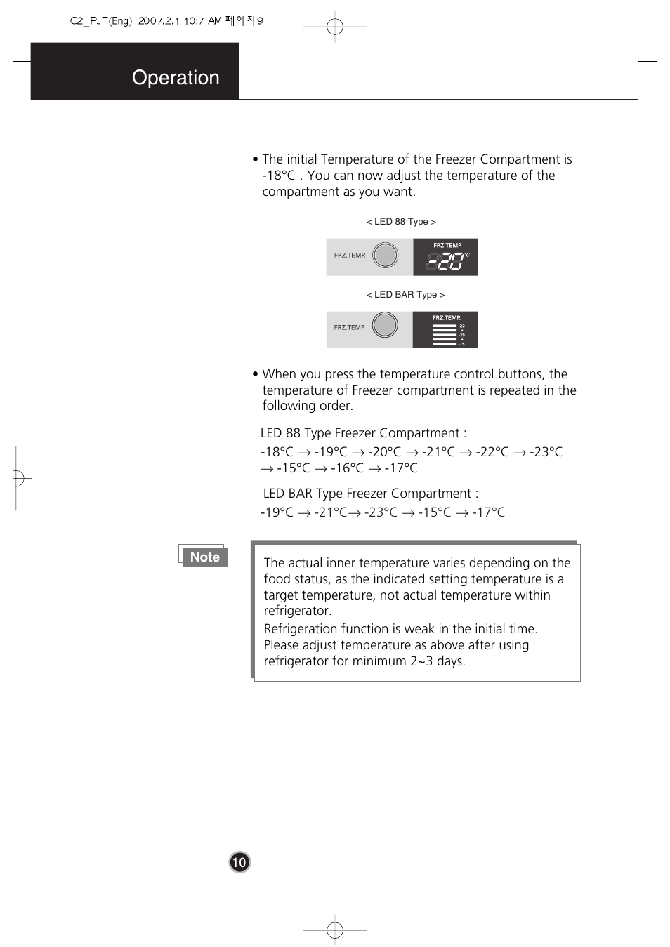 Operation | LG GR-3992EW User Manual | Page 9 / 57