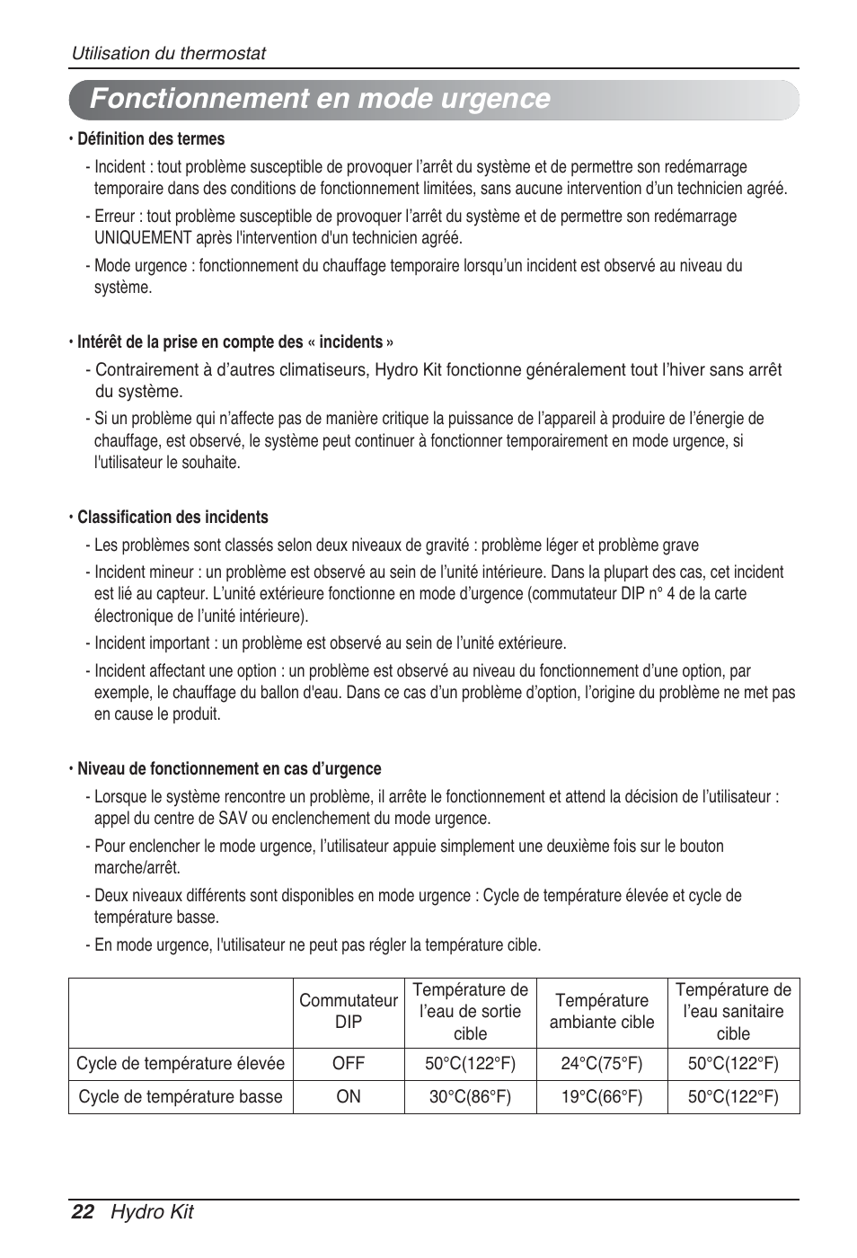 Fonctionnement en mode urgence | LG ARNH10GK2A2 User Manual | Page 100 / 495