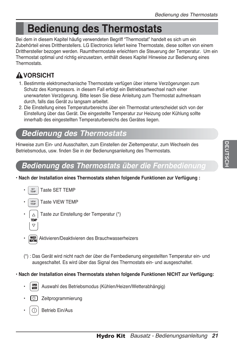 Bedienung des thermostats | LG ARNH10GK2A2 User Manual | Page 125 / 495