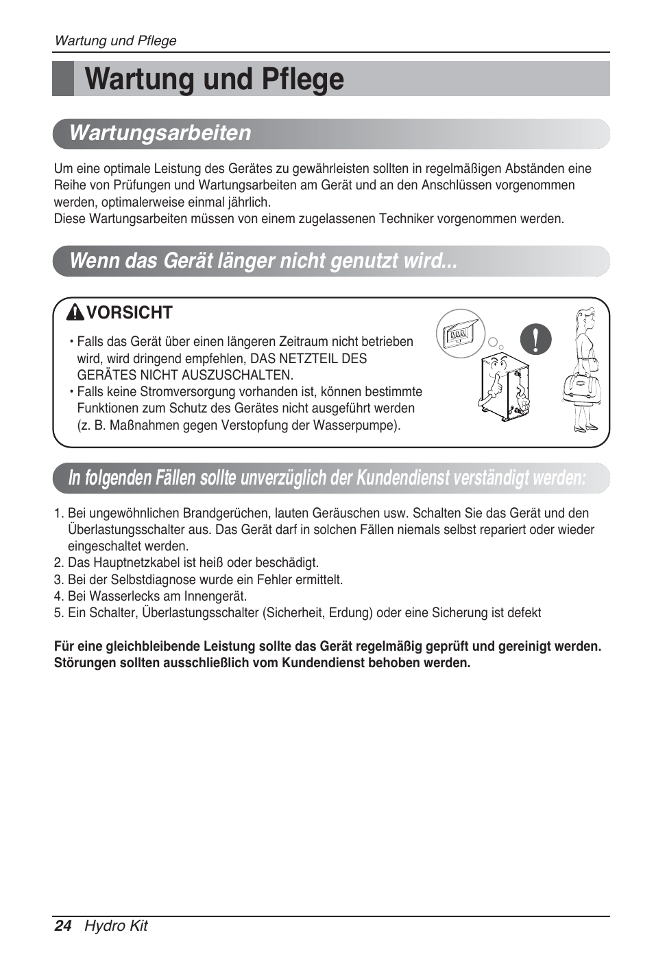 Wartung und pflege, Wartungsarbeiten, Wenn das gerät länger nicht genutzt wird | LG ARNH10GK2A2 User Manual | Page 128 / 495