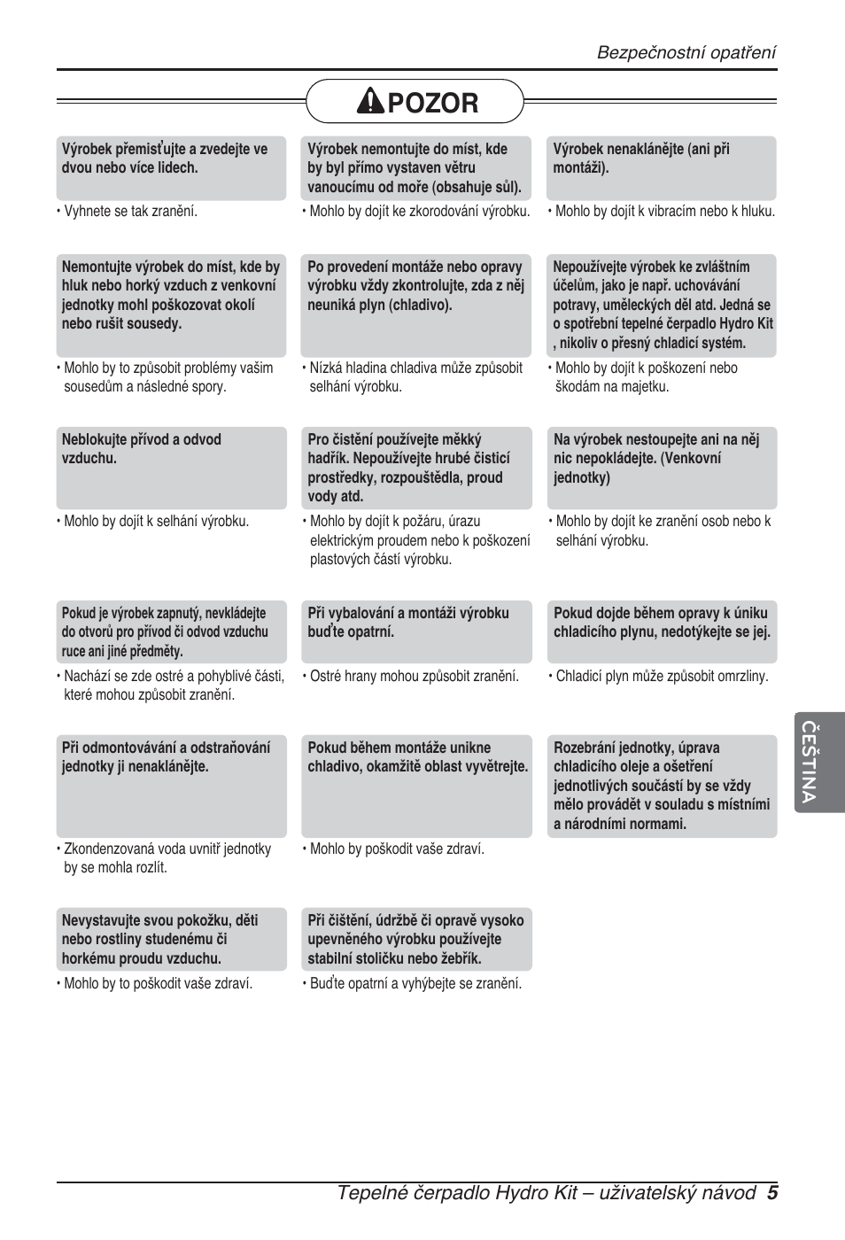 Pozor | LG ARNH10GK2A2 User Manual | Page 161 / 495