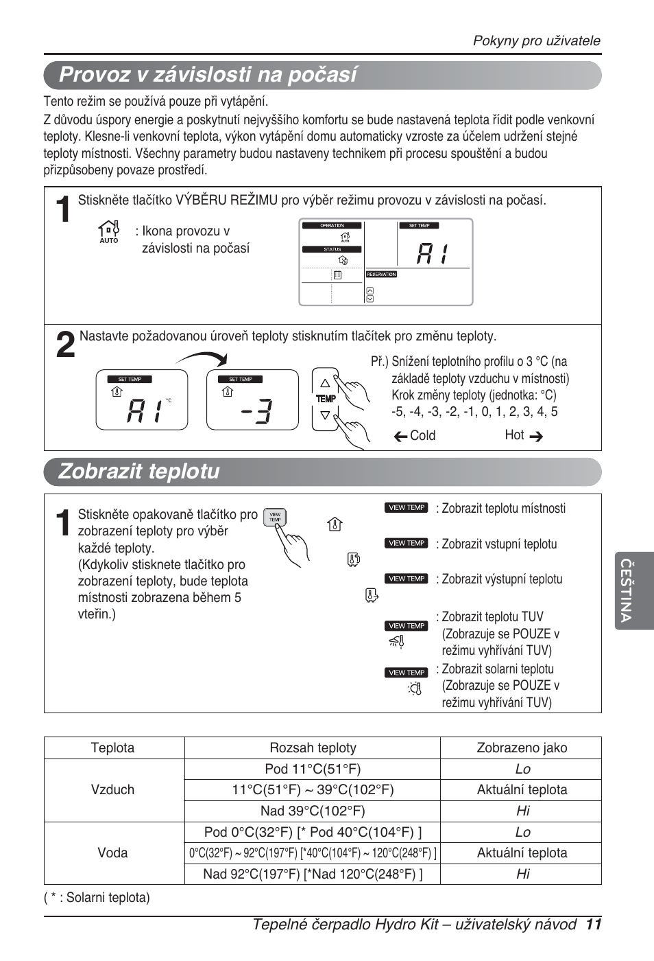 Provoz v závislosti na počasí, Zobrazit teplotu | LG ARNH10GK2A2 User Manual | Page 167 / 495