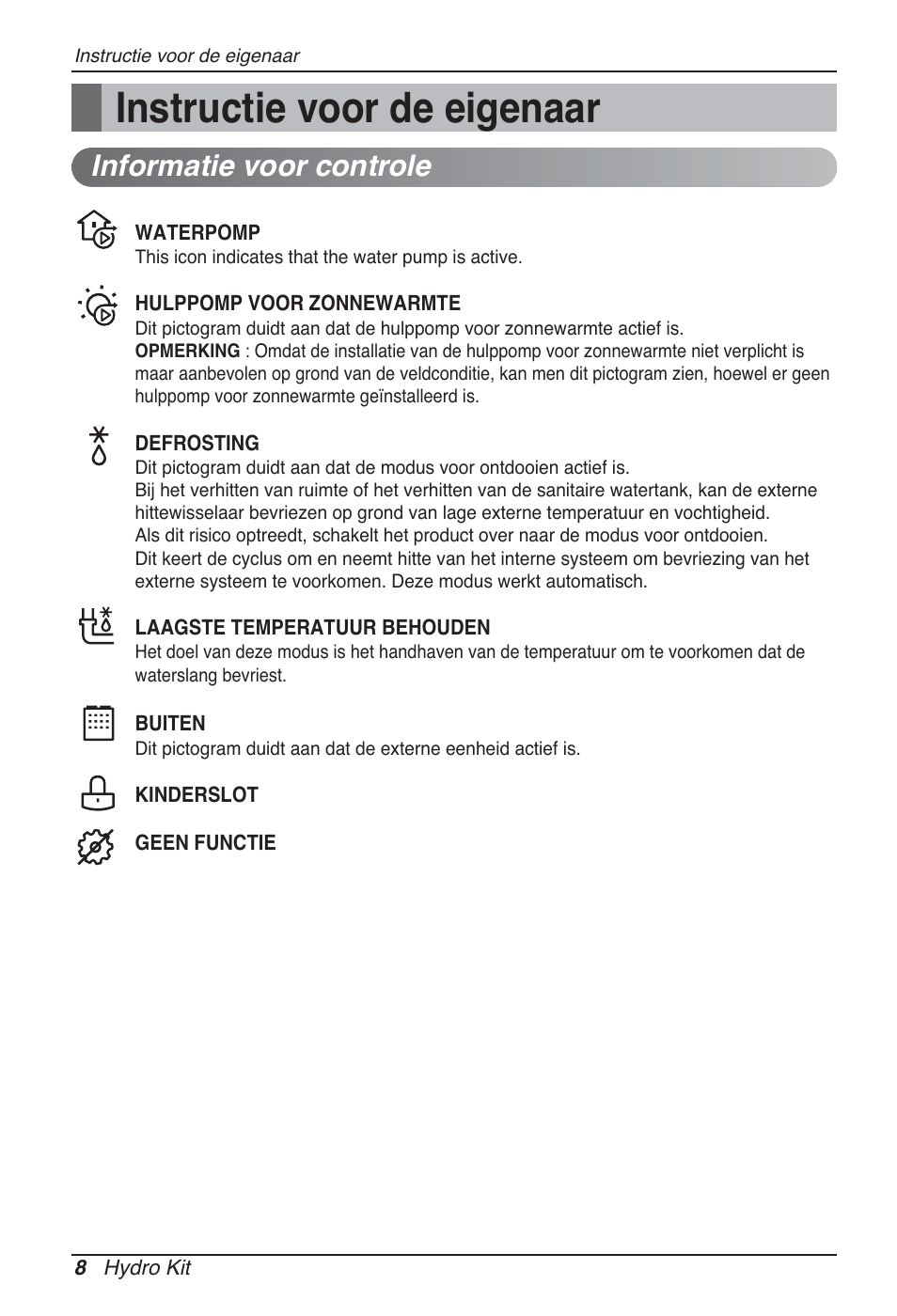 Instructie voor de eigenaar, Informatie voor controle | LG ARNH10GK2A2 User Manual | Page 190 / 495