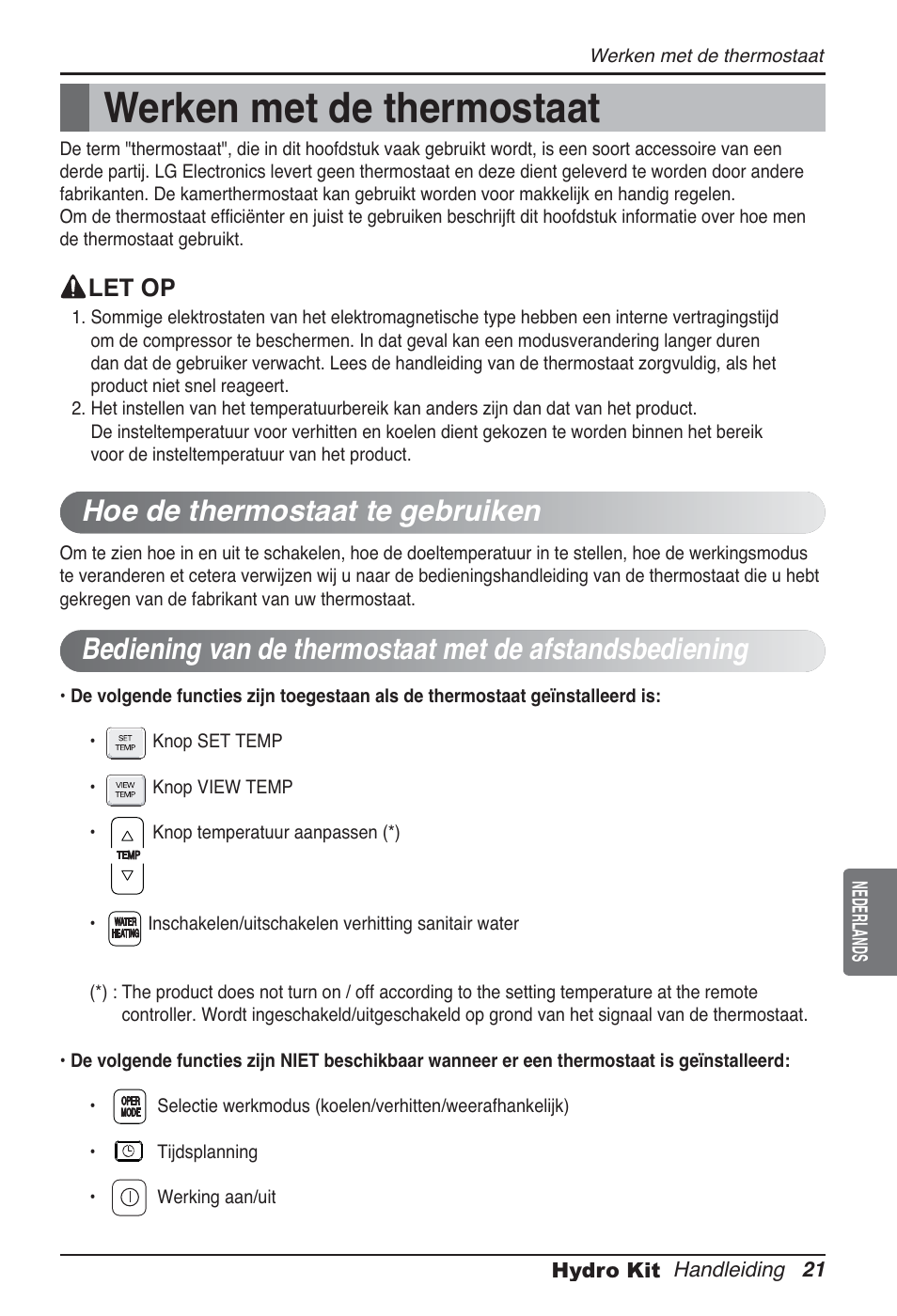 Werken met de thermostaat | LG ARNH10GK2A2 User Manual | Page 203 / 495