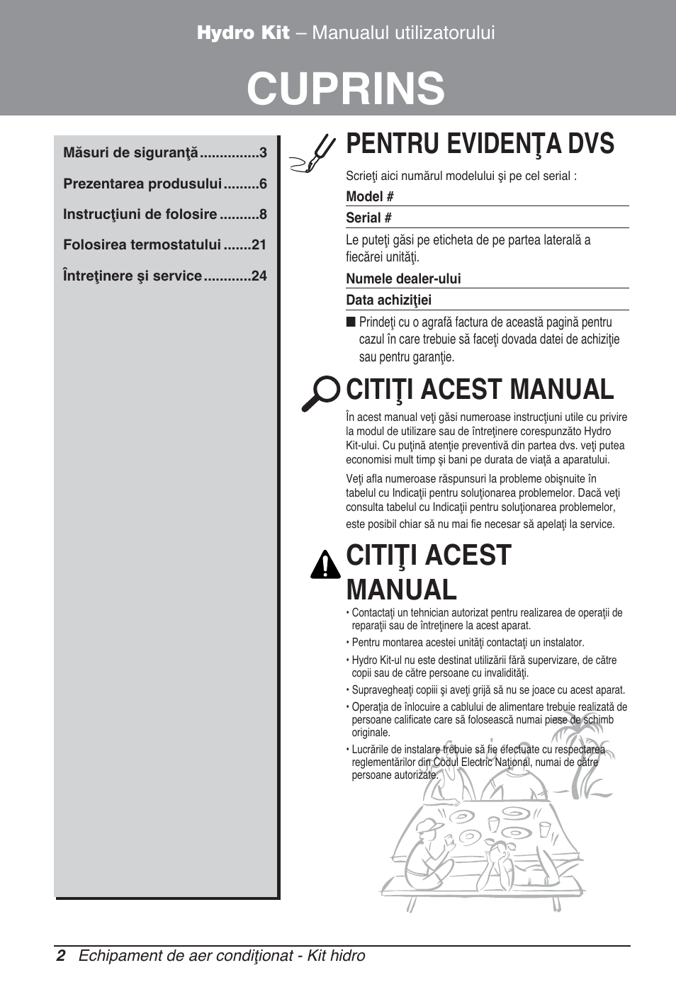 Cuprins, Pentru evidenţa dvs, Citiţi acest manual | Hydro kit – manualul utilizatorului | LG ARNH10GK2A2 User Manual | Page 236 / 495