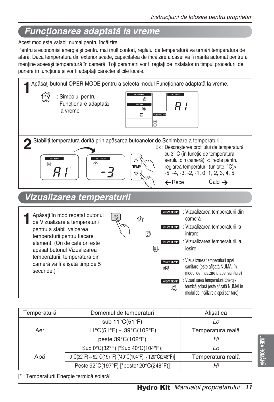 Funcţionarea adaptată la vreme, Vizualizarea temperaturii | LG ARNH10GK2A2 User Manual | Page 245 / 495