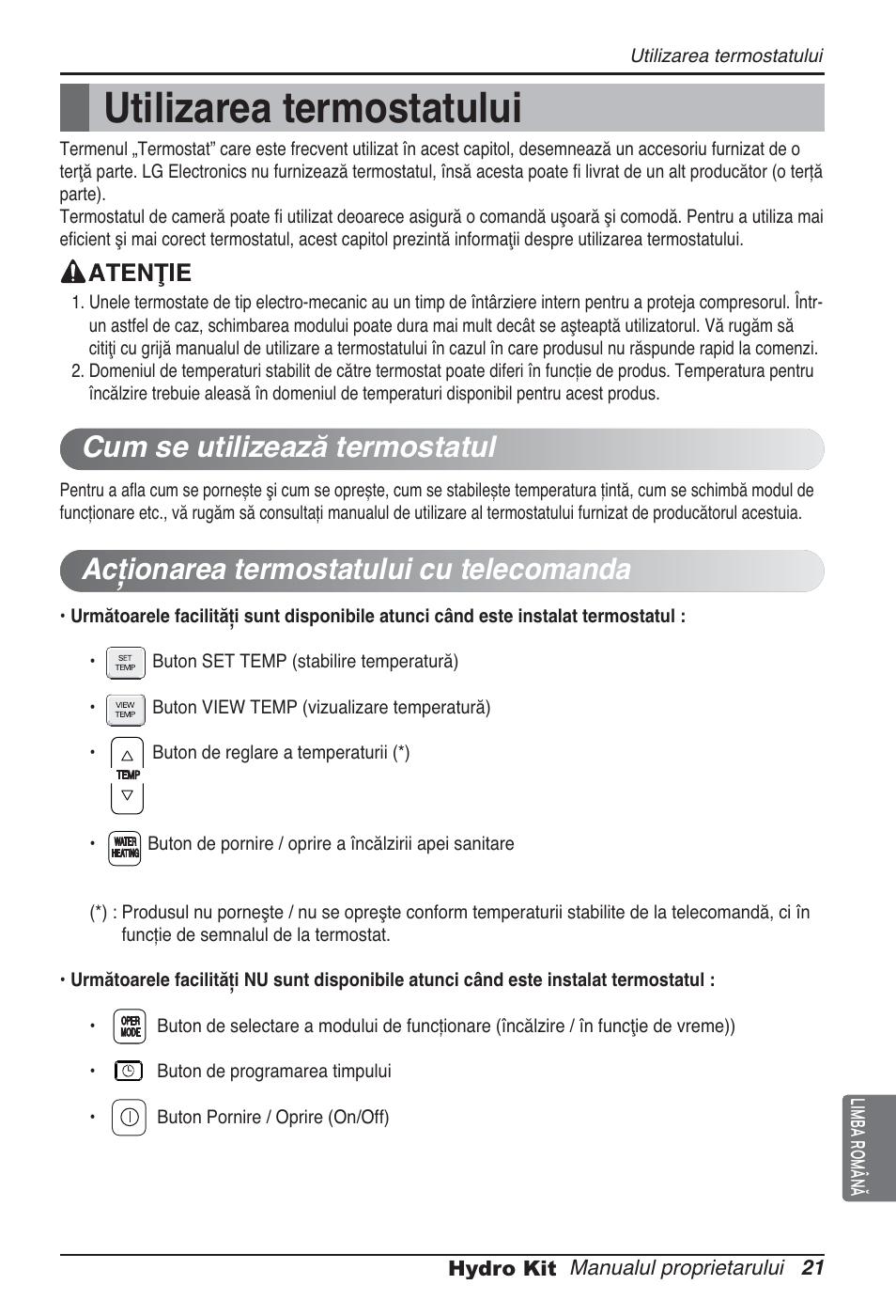 Utilizarea termostatului | LG ARNH10GK2A2 User Manual | Page 255 / 495