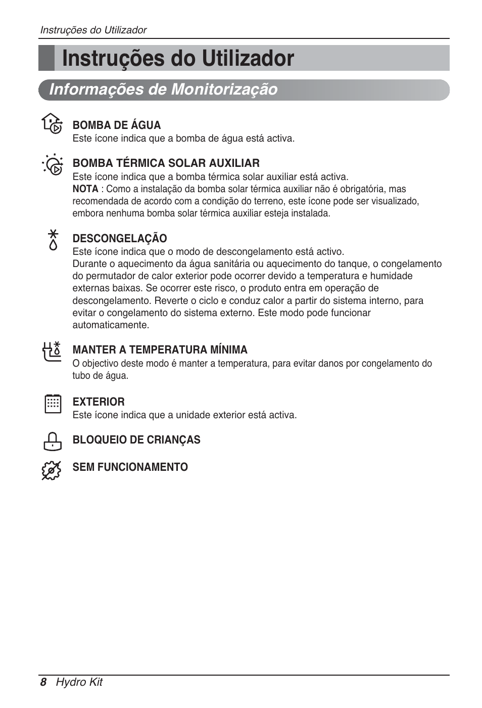 Instruções do utilizador, Informações de monitorização | LG ARNH10GK2A2 User Manual | Page 268 / 495