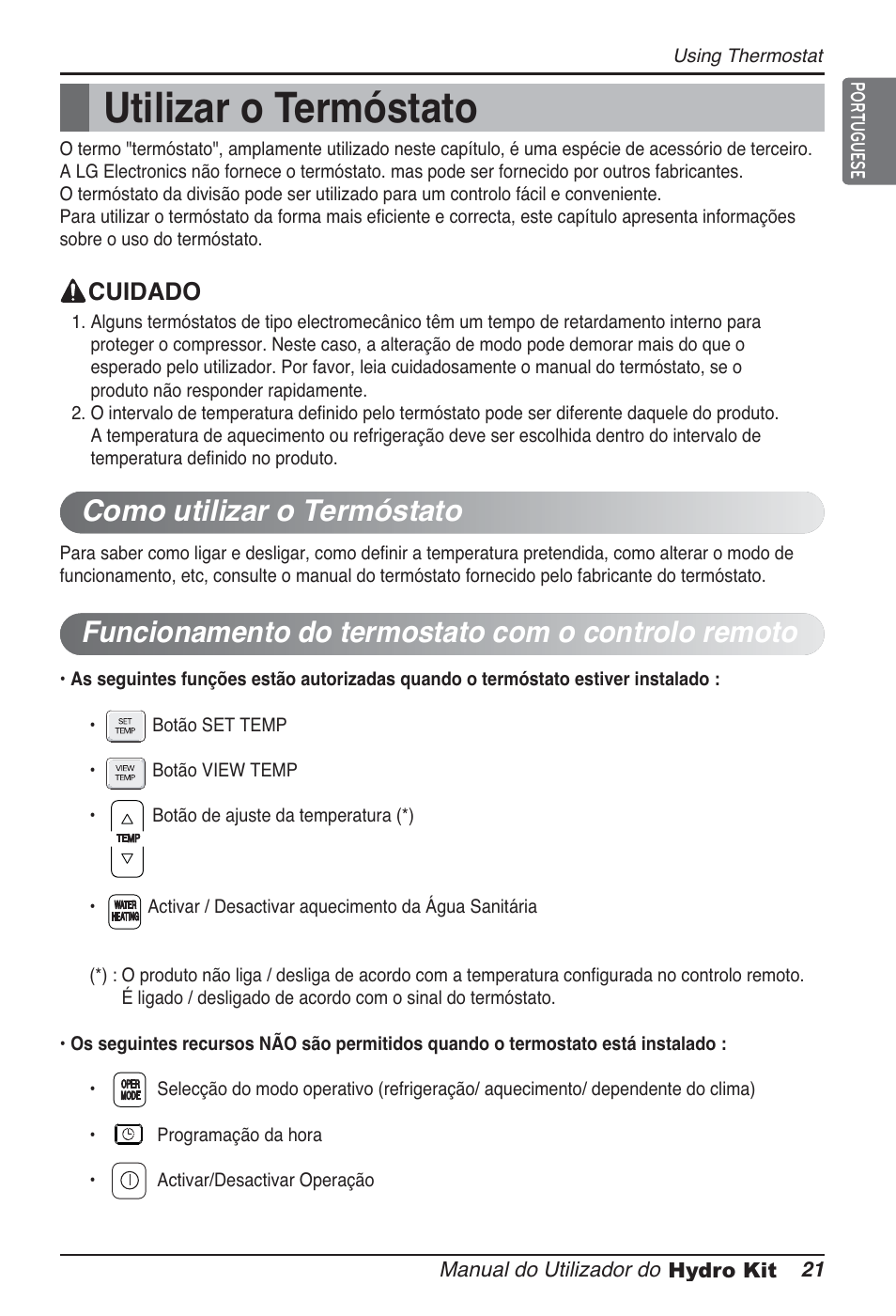 Utilizar o termóstato | LG ARNH10GK2A2 User Manual | Page 281 / 495