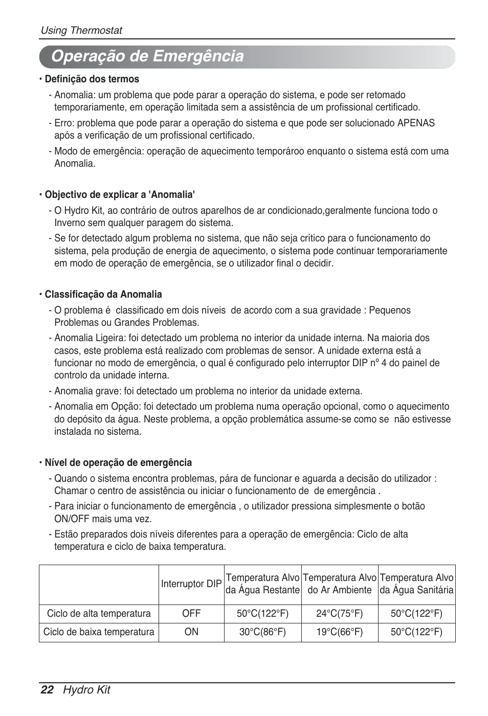 Operação de emergência | LG ARNH10GK2A2 User Manual | Page 282 / 495