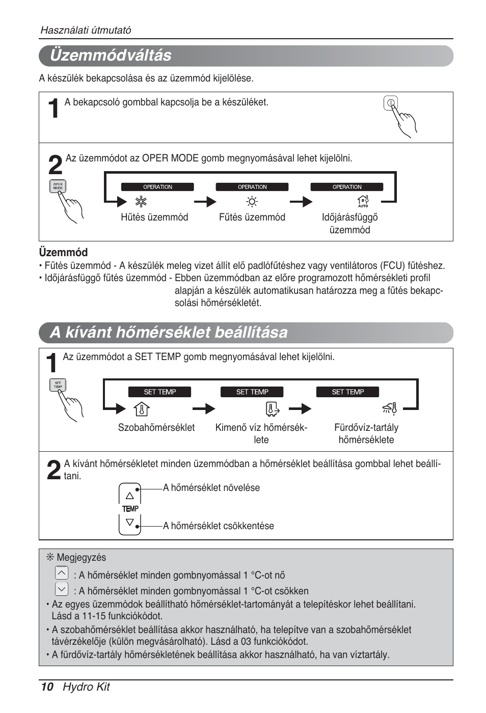 A kívánt hőmérséklet beállítása, Üzemmódváltás | LG ARNH10GK2A2 User Manual | Page 296 / 495