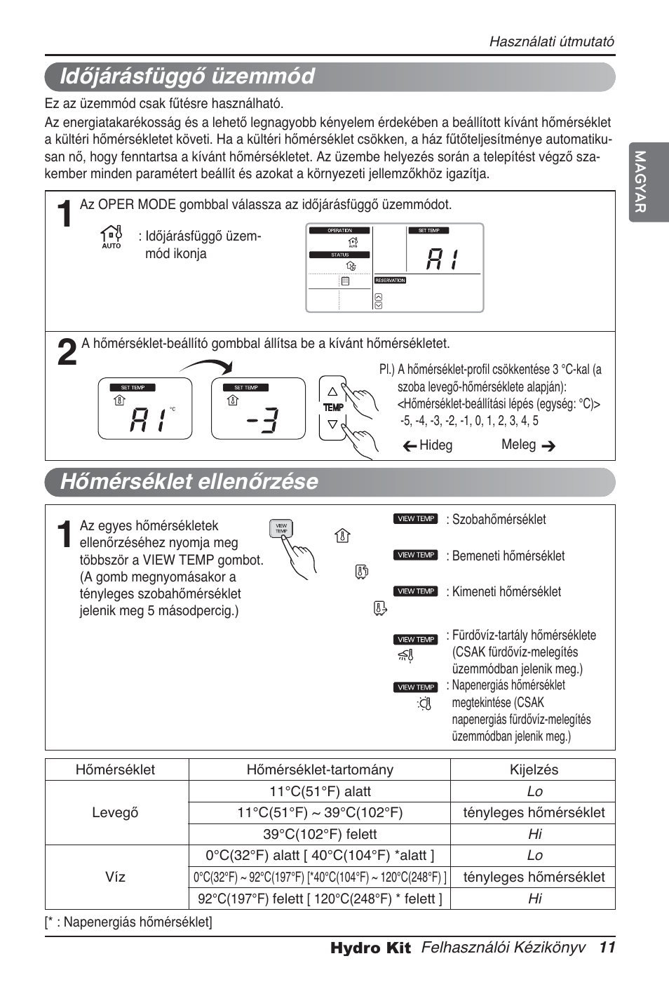 Időjárásfüggő üzemmód, Hőmérséklet ellenőrzése | LG ARNH10GK2A2 User Manual | Page 297 / 495