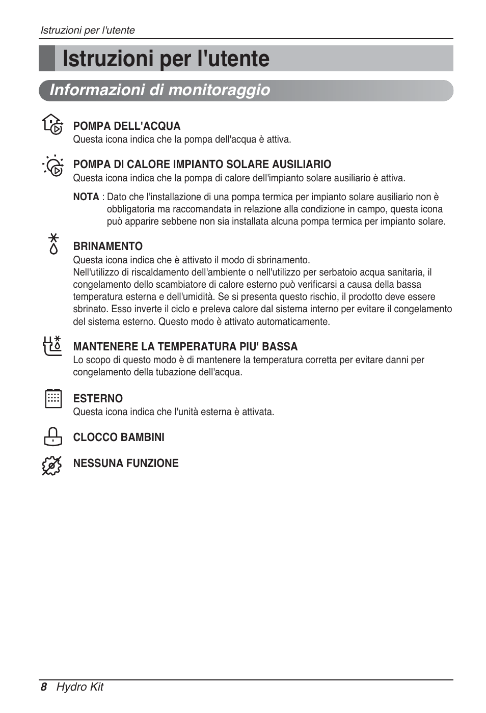 Istruzioni per l'utente, Informazioni di monitoraggio | LG ARNH10GK2A2 User Manual | Page 34 / 495