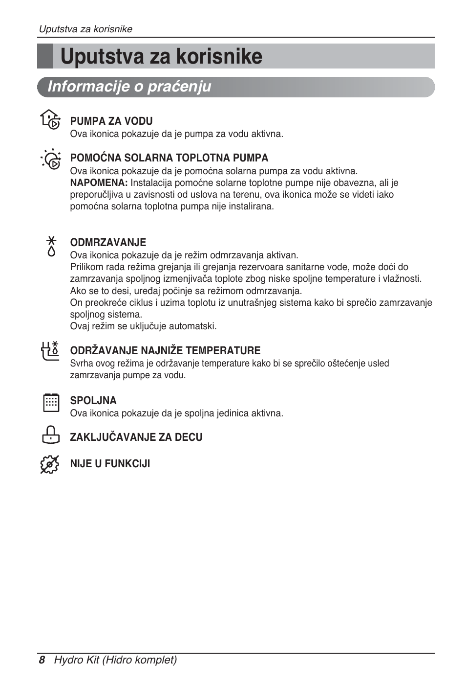 Uputstva za korisnike, Informacije o praćenju | LG ARNH10GK2A2 User Manual | Page 346 / 495