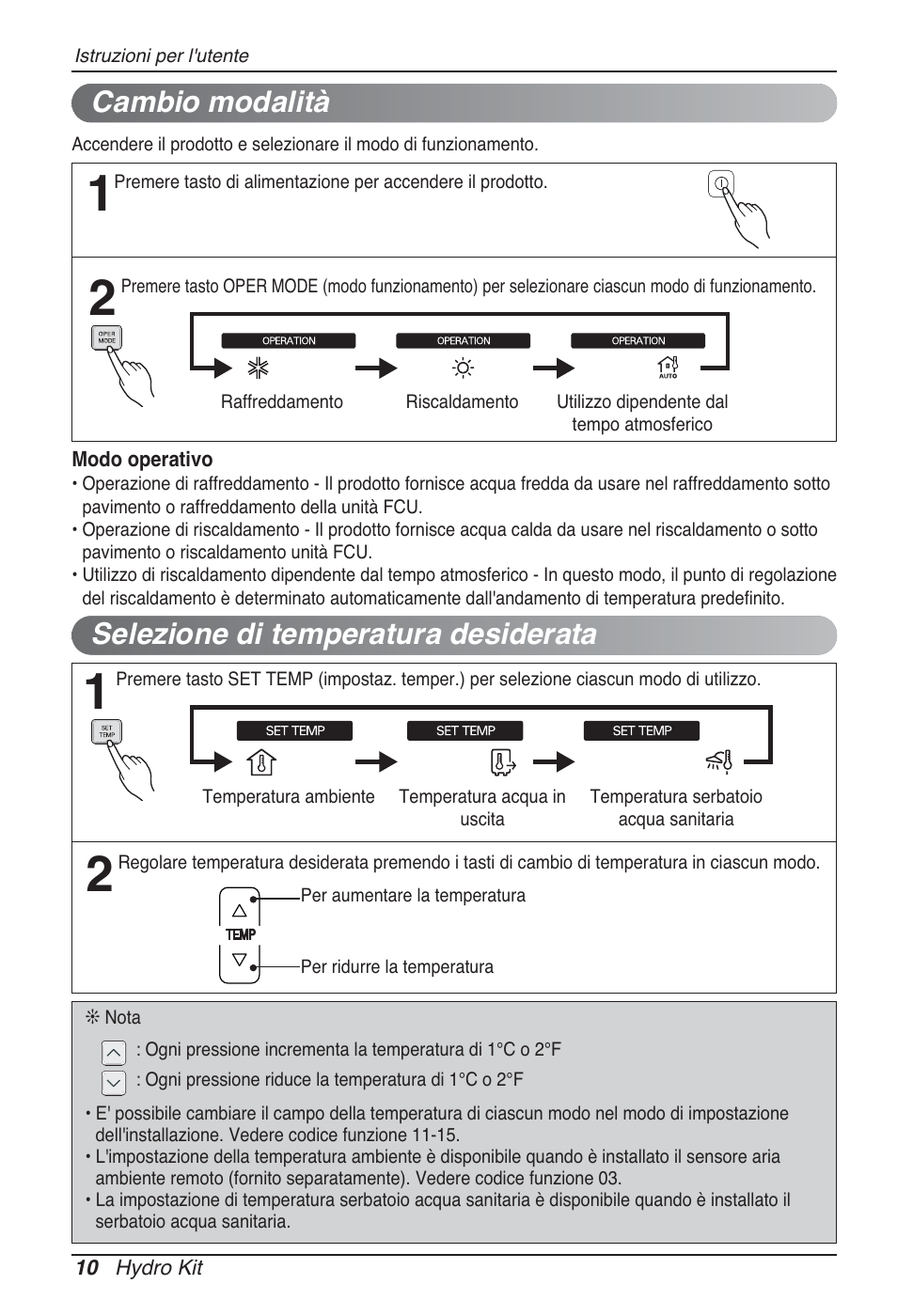 Selezione di temperatura desiderata, Cambio modalità | LG ARNH10GK2A2 User Manual | Page 36 / 495