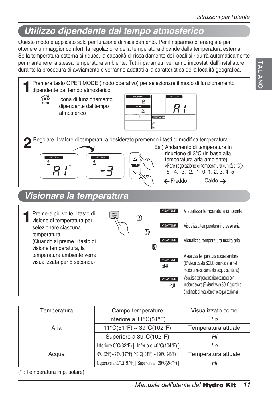 Utilizzo dipendente dal tempo atmosferico, Visionare la temperatura | LG ARNH10GK2A2 User Manual | Page 37 / 495