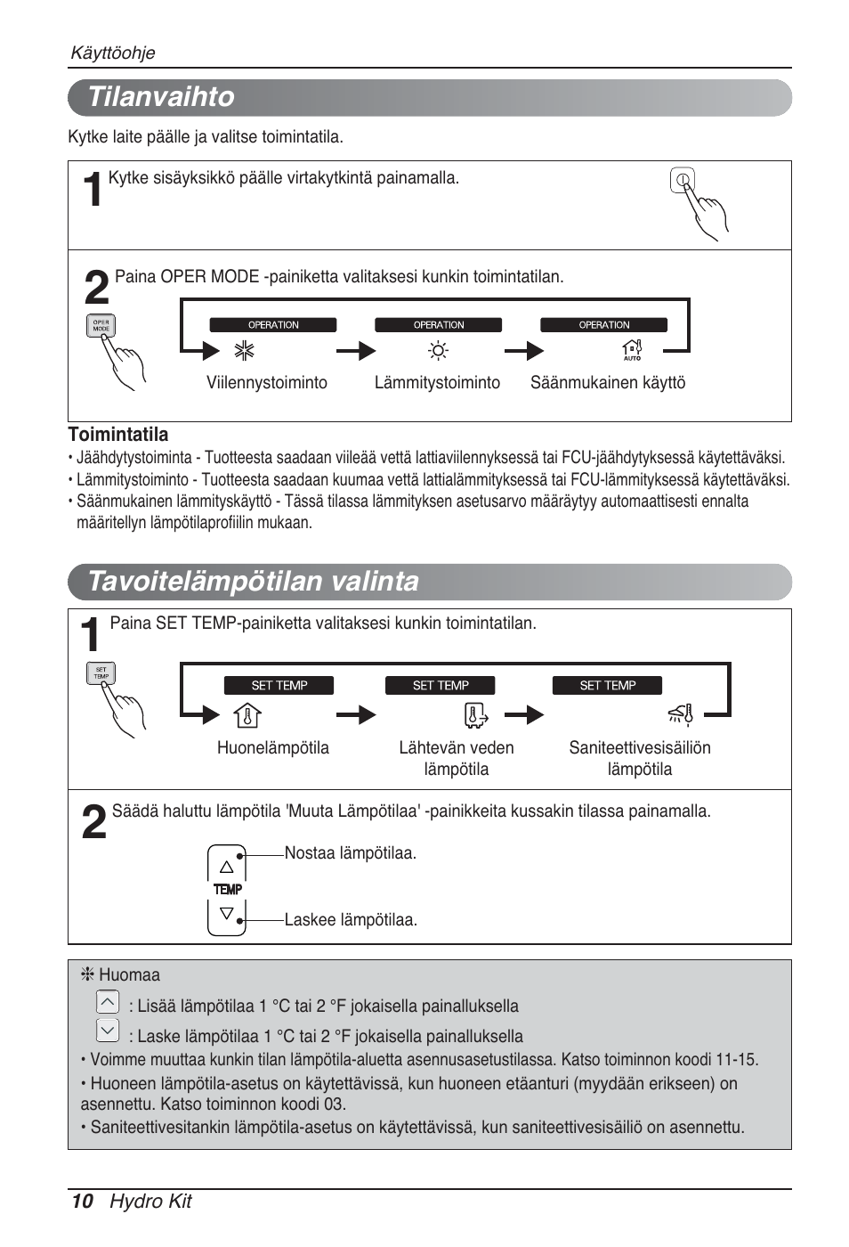 Tavoitelämpötilan valinta, Tilanvaihto | LG ARNH10GK2A2 User Manual | Page 452 / 495