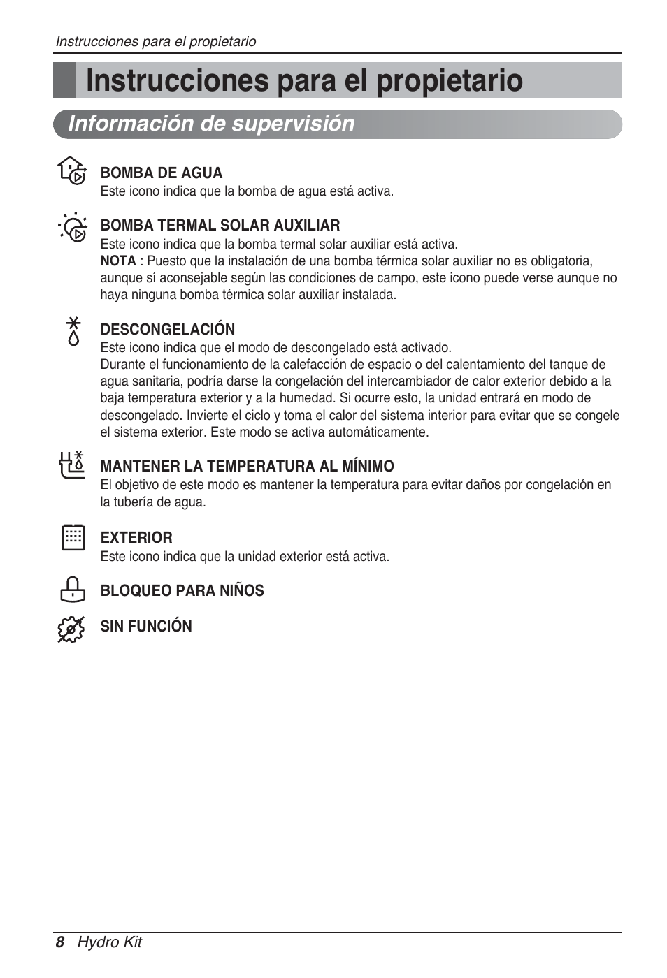 Instrucciones para el propietario, Información de supervisión | LG ARNH10GK2A2 User Manual | Page 60 / 495