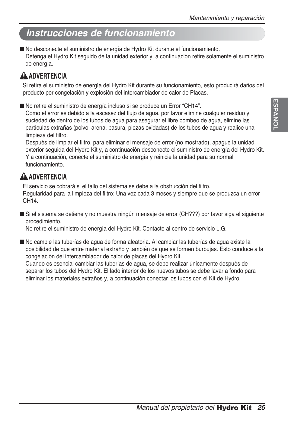 Instrucciones de funcionamiento | LG ARNH10GK2A2 User Manual | Page 77 / 495