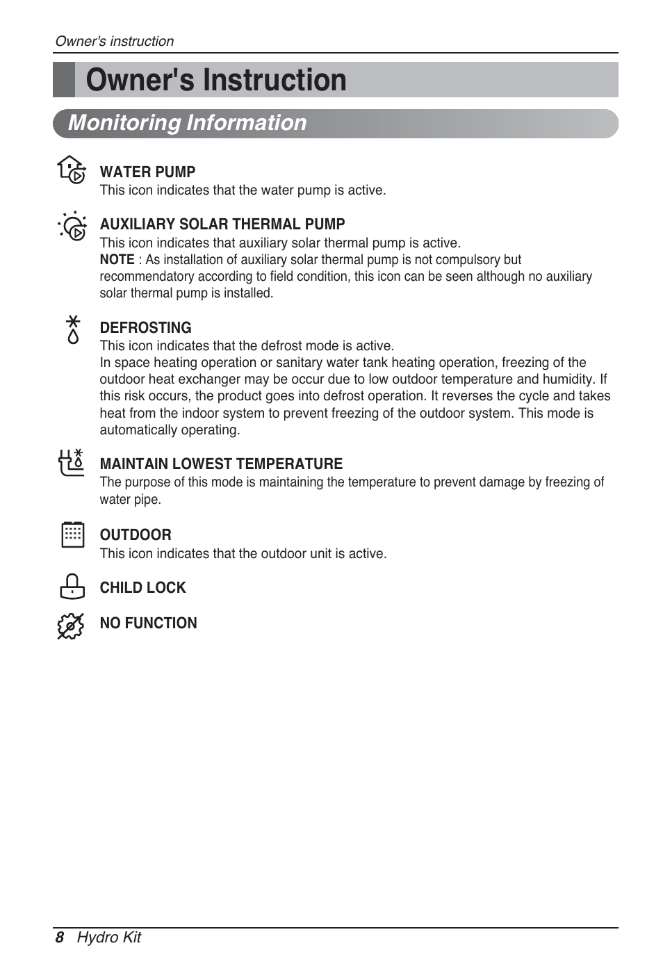 Owner's instruction, Monitoring information | LG ARNH10GK2A2 User Manual | Page 8 / 495