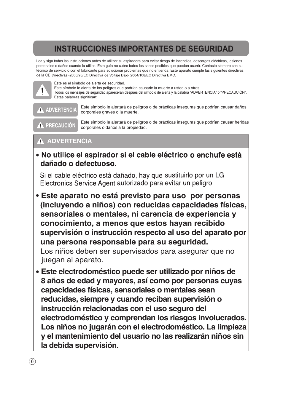 Instrucciones importantes de seguridad | LG VC4220NHTC User Manual | Page 6 / 26