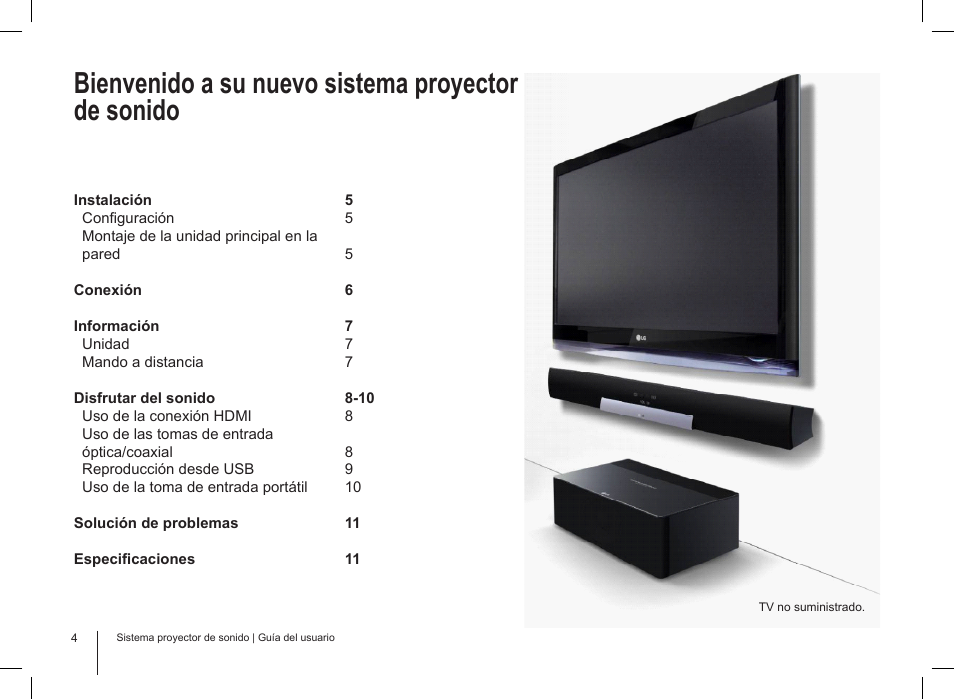 Bienvenido a su nuevo sistema proyector de sonido | LG HLS34S User Manual | Page 4 / 12