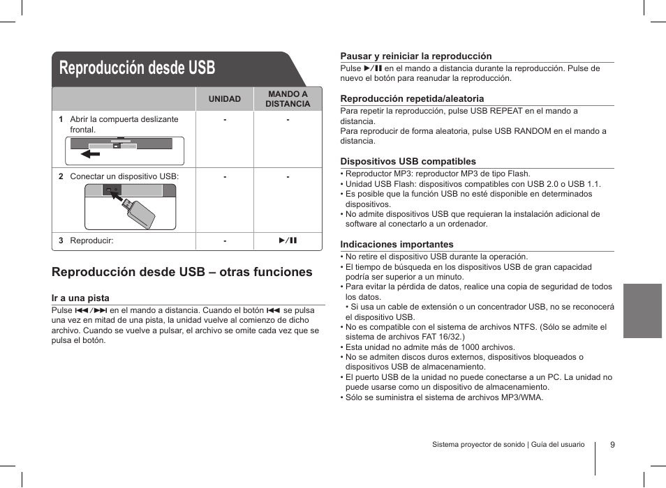 Reproducción desde usb, Reproducción desde usb – otras funciones | LG HLS34S User Manual | Page 9 / 12
