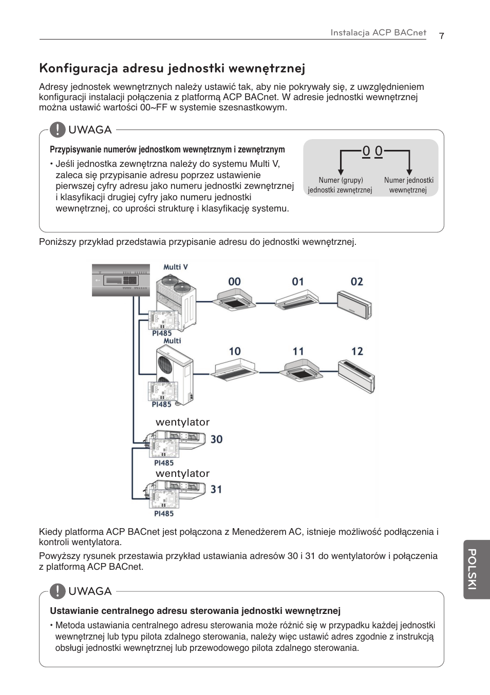 Konﬁguracja adresu jednostki wewnętrznej | LG PQNFB17C0 User Manual | Page 103 / 109