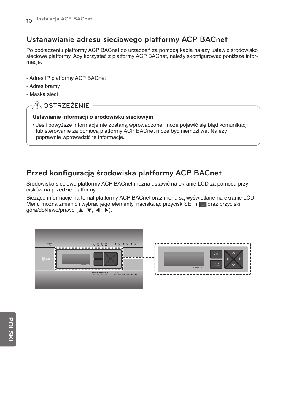 Przed konﬁguracją środowiska platformy acp bacnet | LG PQNFB17C0 User Manual | Page 106 / 109