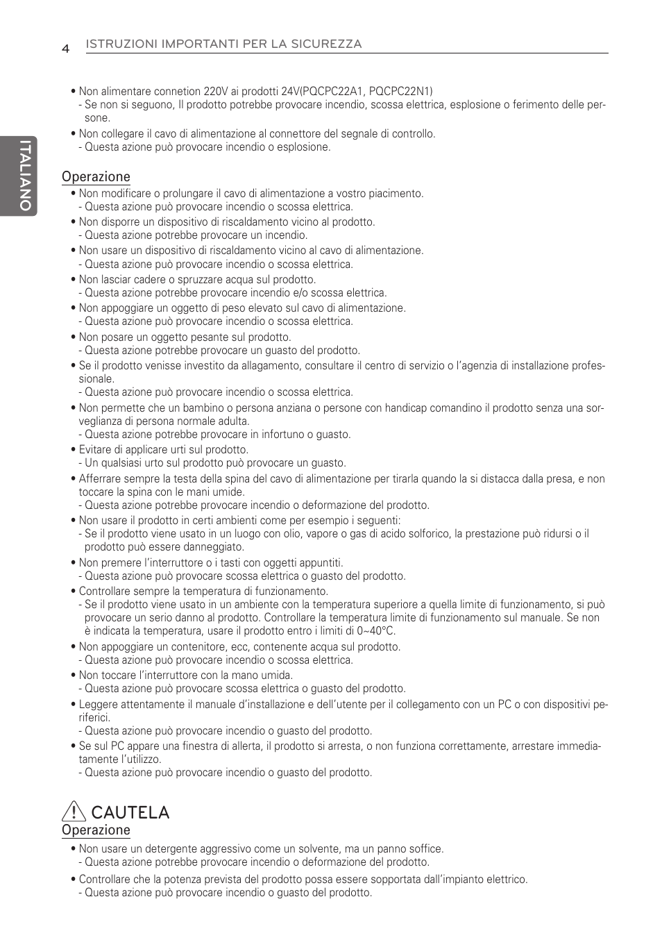 Cautela, It aliano | LG PQNFB17C0 User Manual | Page 16 / 109