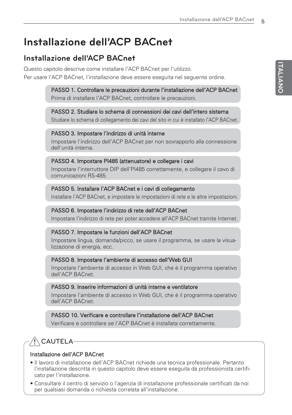 Installazione dell’acp bacnet | LG PQNFB17C0 User Manual | Page 17 / 109