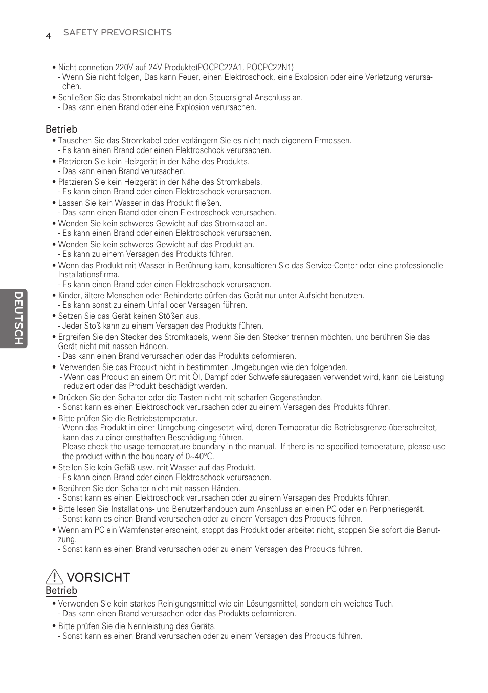 Vorsicht, Deutsch | LG PQNFB17C0 User Manual | Page 52 / 109