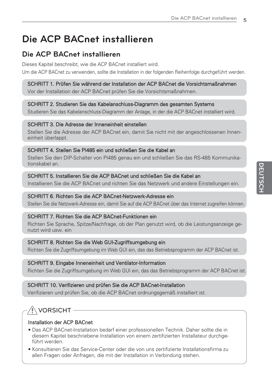 Die acp bacnet installieren | LG PQNFB17C0 User Manual | Page 53 / 109