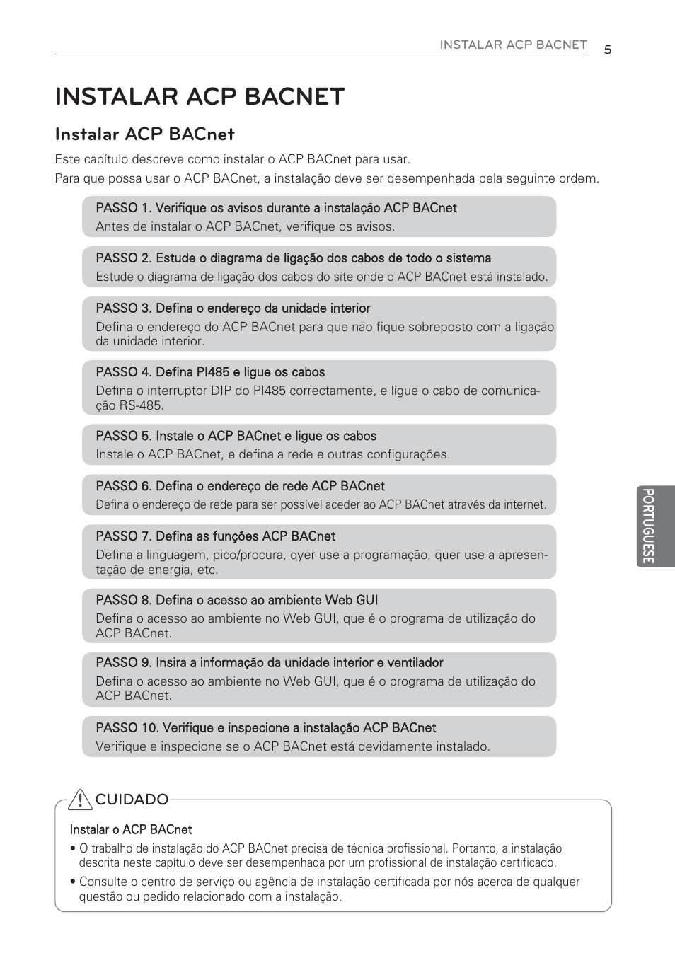 Instalar acp bacnet | LG PQNFB17C0 User Manual | Page 65 / 109