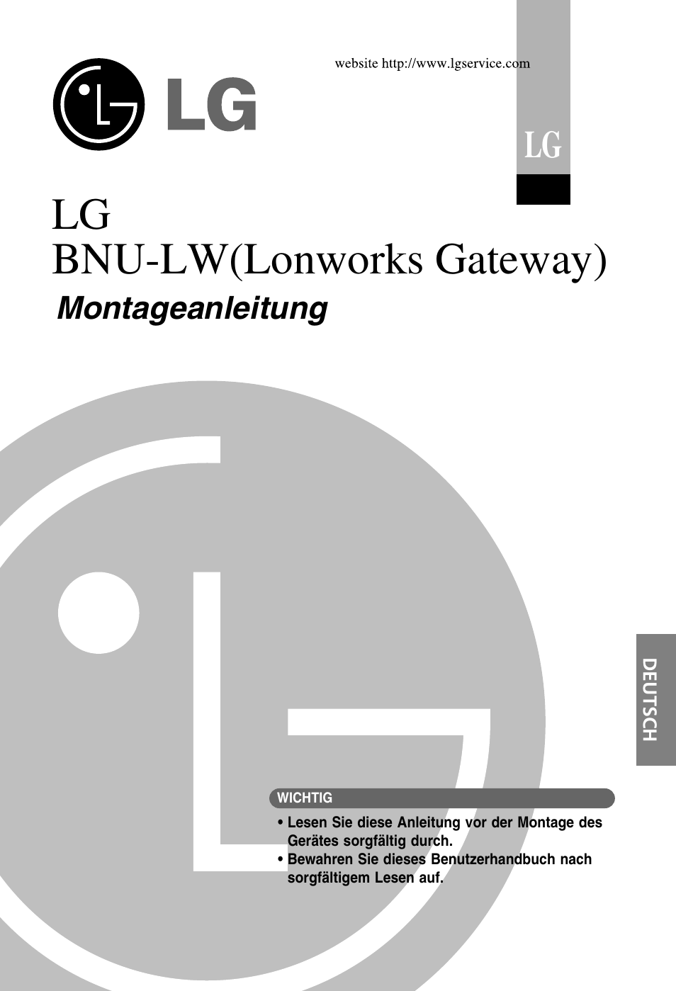 Lg bnu-lw(lonworks gateway), Montageanleitung | LG PQNFB16A1 User Manual | Page 113 / 169