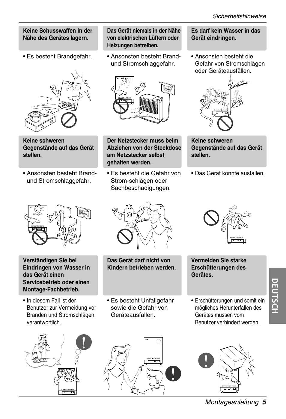 Deutsch, Montageanleitung 5, Sicherheitshinweise | LG PQNFB16A1 User Manual | Page 117 / 169