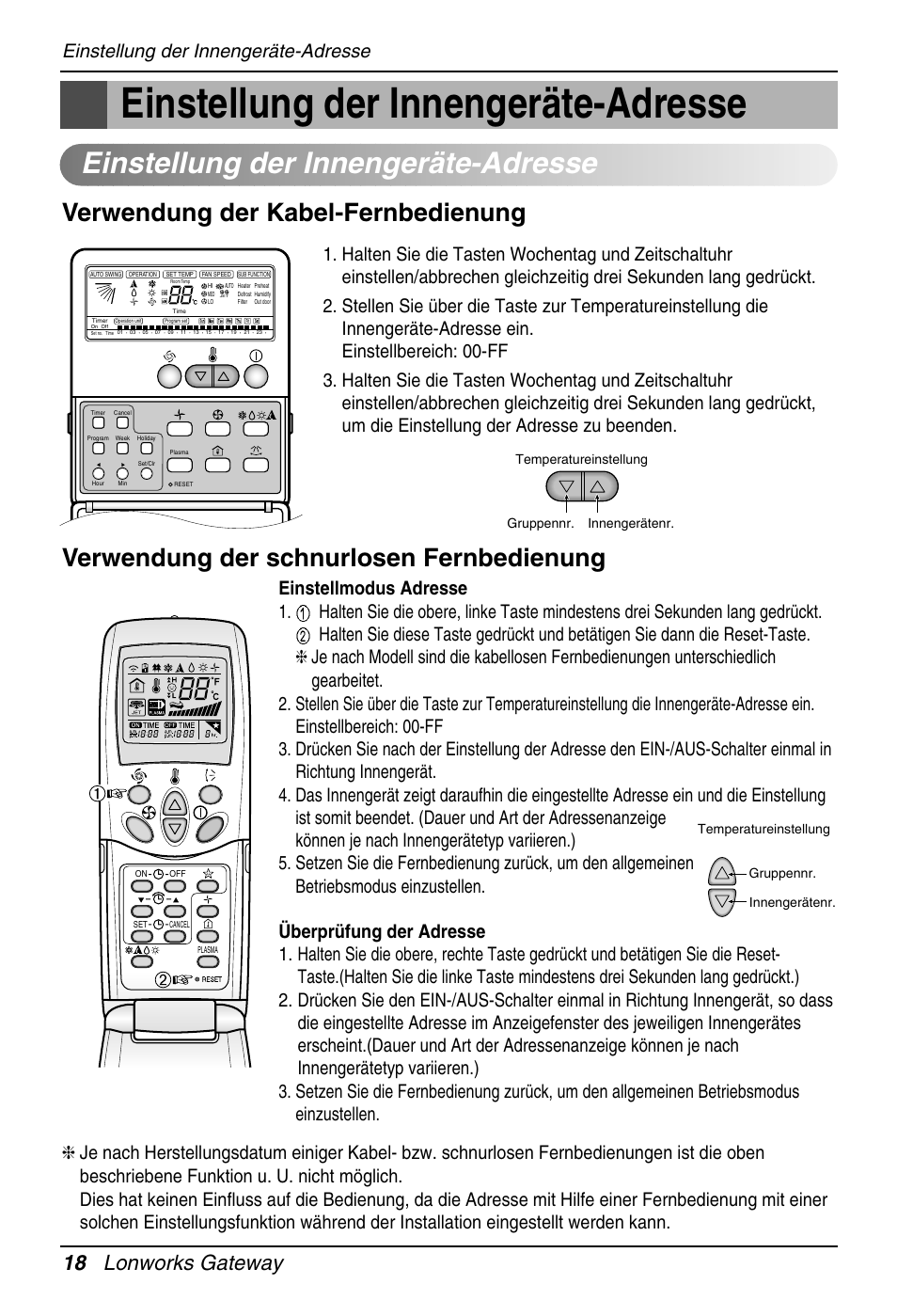 18 lonworks gateway, Einstellung der innengeräte-adresse | LG PQNFB16A1 User Manual | Page 130 / 169