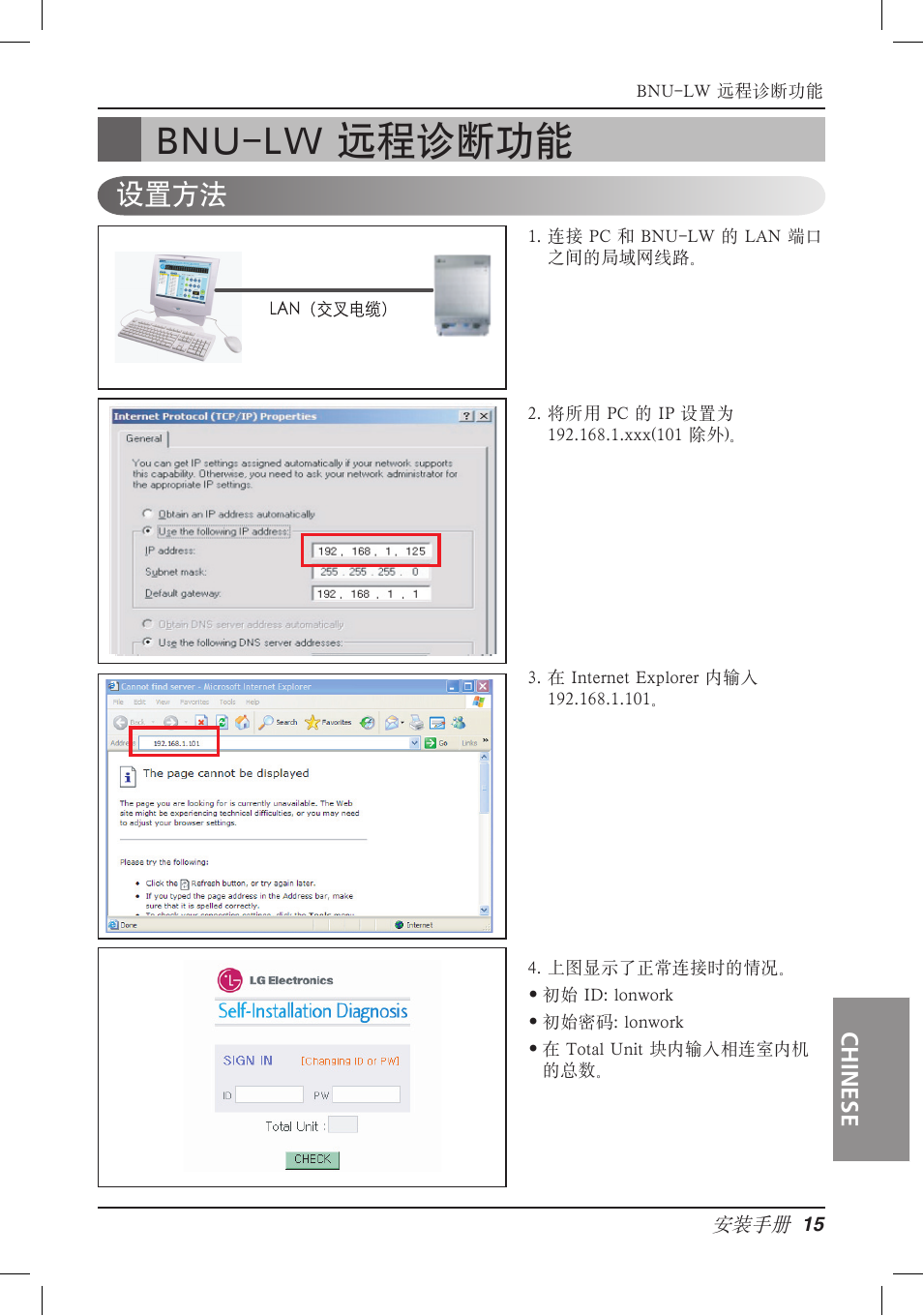 Bnu-lw 远程诊断功能, 设置方法 | LG PQNFB16A1 User Manual | Page 156 / 169