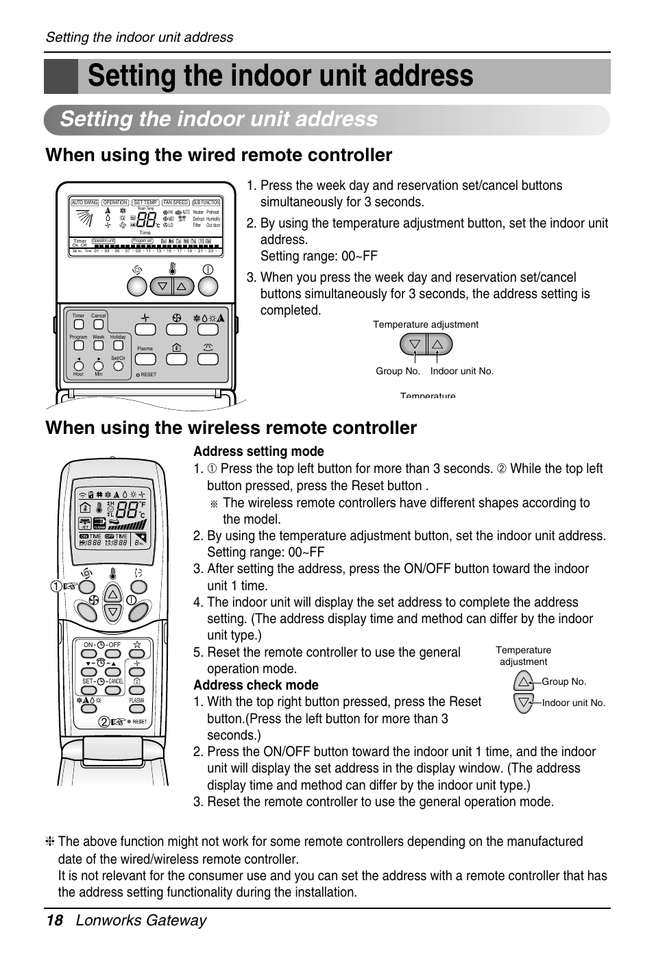 18 lonworks gateway, Setting the indoor unit address | LG PQNFB16A1 User Manual | Page 18 / 169