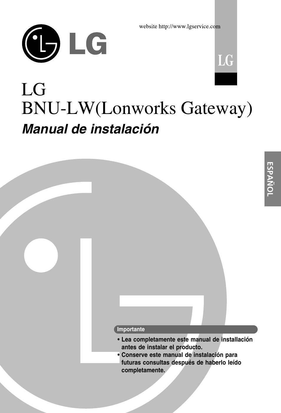 Lg bnu-lw(lonworks gateway), Manual de instalación | LG PQNFB16A1 User Manual | Page 57 / 169