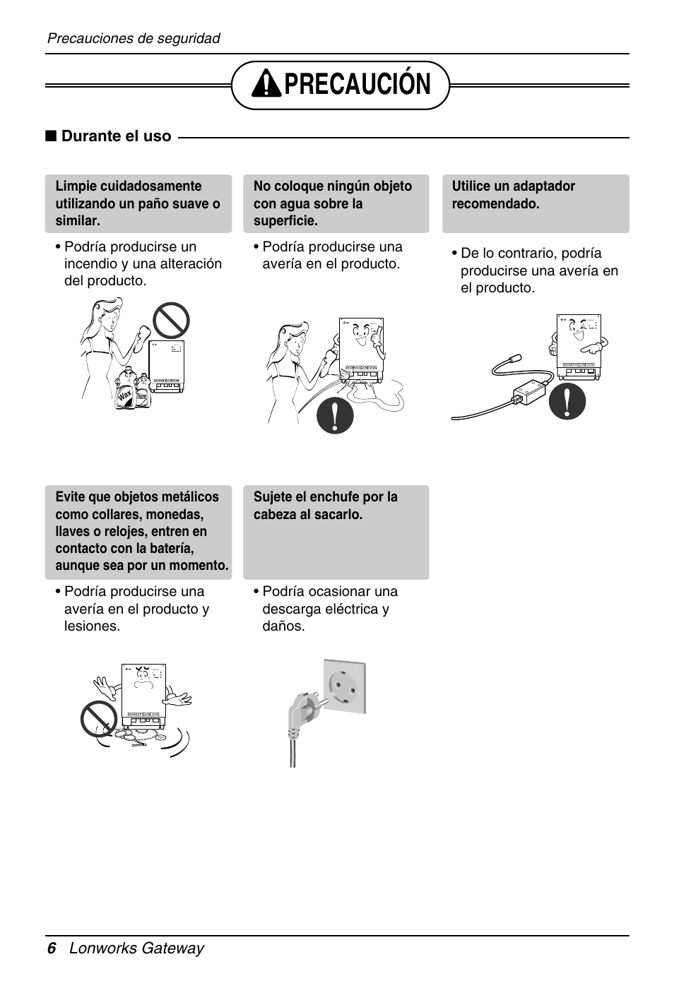 Precaución, 6 lonworks gateway ■ durante el uso | LG PQNFB16A1 User Manual | Page 62 / 169