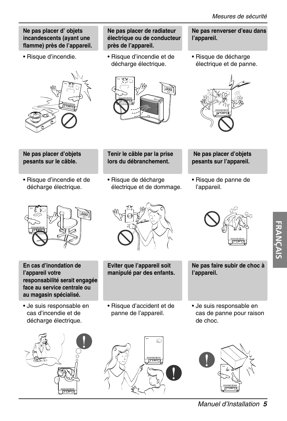 Français, Manuel d’installation 5, Mesures de sécurité | LG PQNFB16A1 User Manual | Page 89 / 169