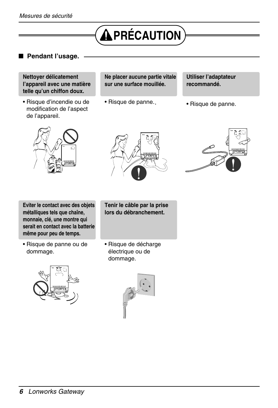 Précaution, 6 lonworks gateway ■ pendant l’usage | LG PQNFB16A1 User Manual | Page 90 / 169