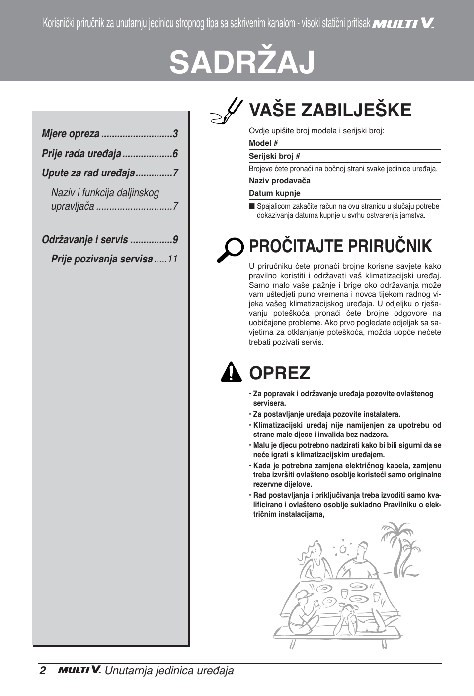 Sadržaj, Vaše zabilješke, Pročitajte priručnik | Oprez | LG ARNU96GB8A2 User Manual | Page 170 / 229