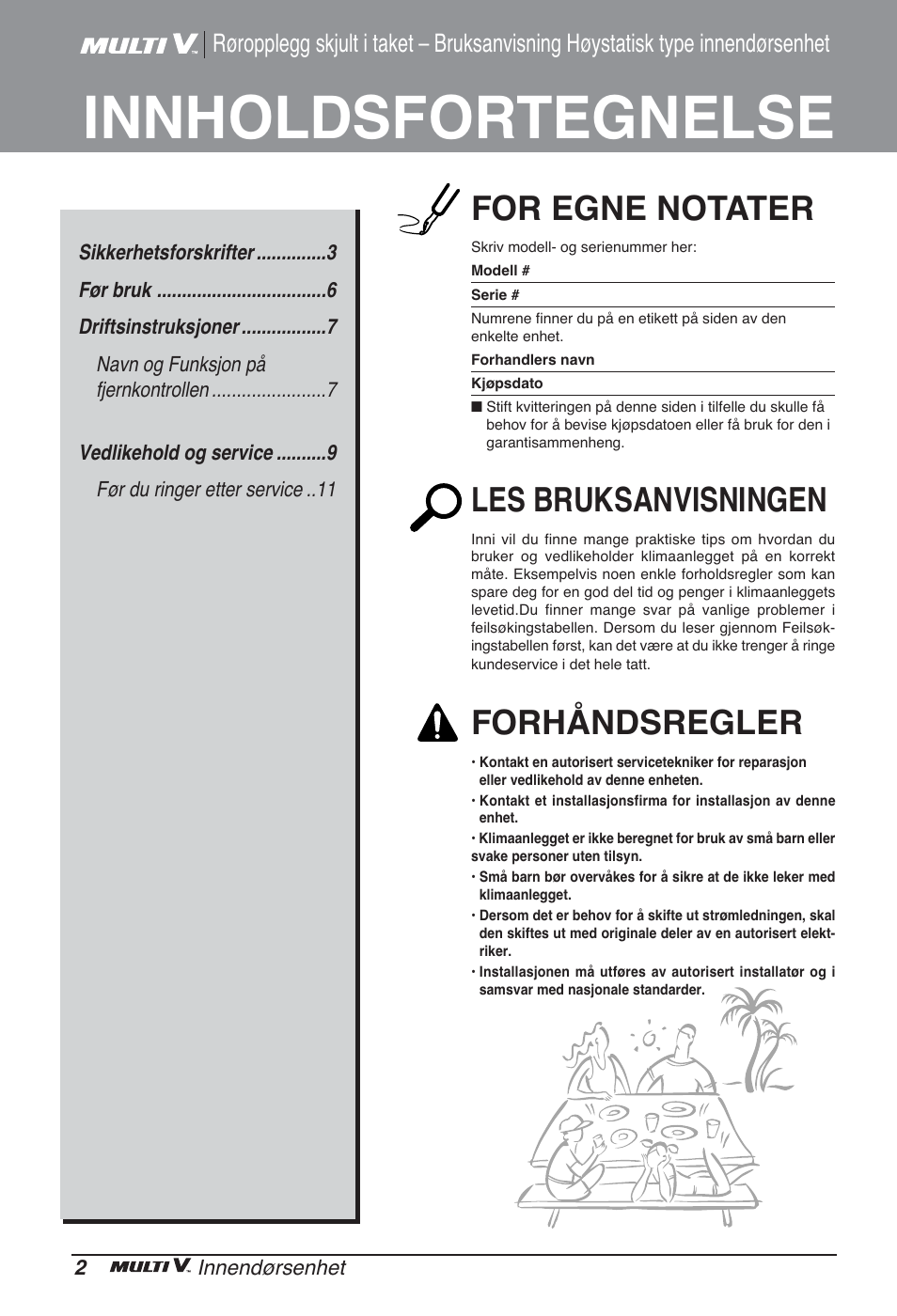 Innholdsfortegnelse, For egne notater, Les bruksanvisningen | Forhåndsregler | LG ARNU96GB8A2 User Manual | Page 194 / 229