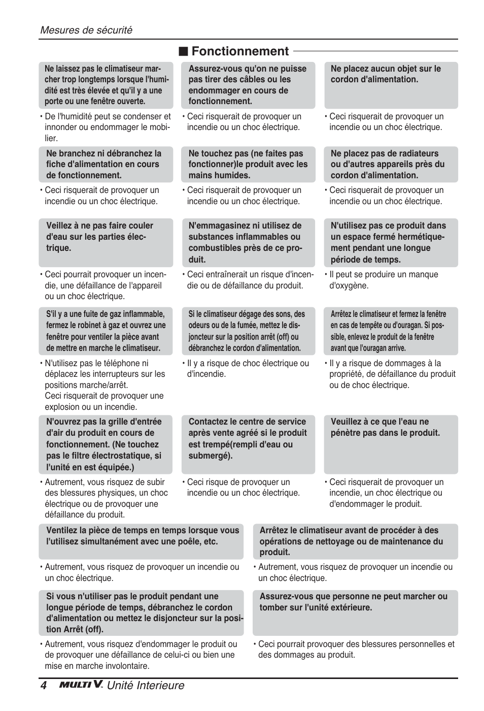 Fonctionnement, 4unité interieure | LG ARNU96GB8A2 User Manual | Page 40 / 229