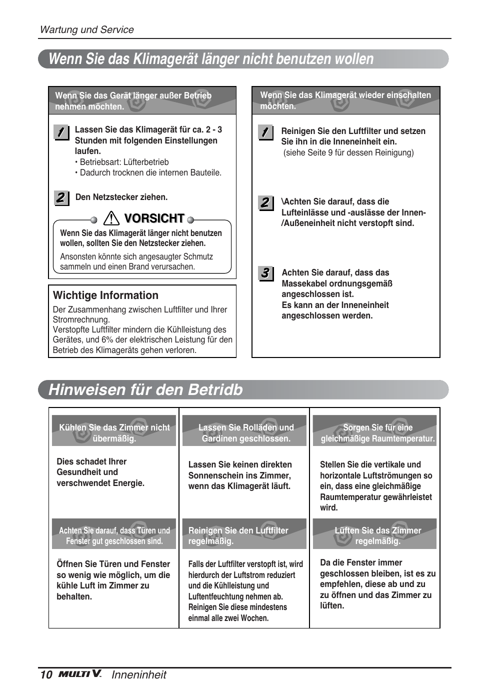 Vorsicht | LG ARNU96GB8A2 User Manual | Page 58 / 229